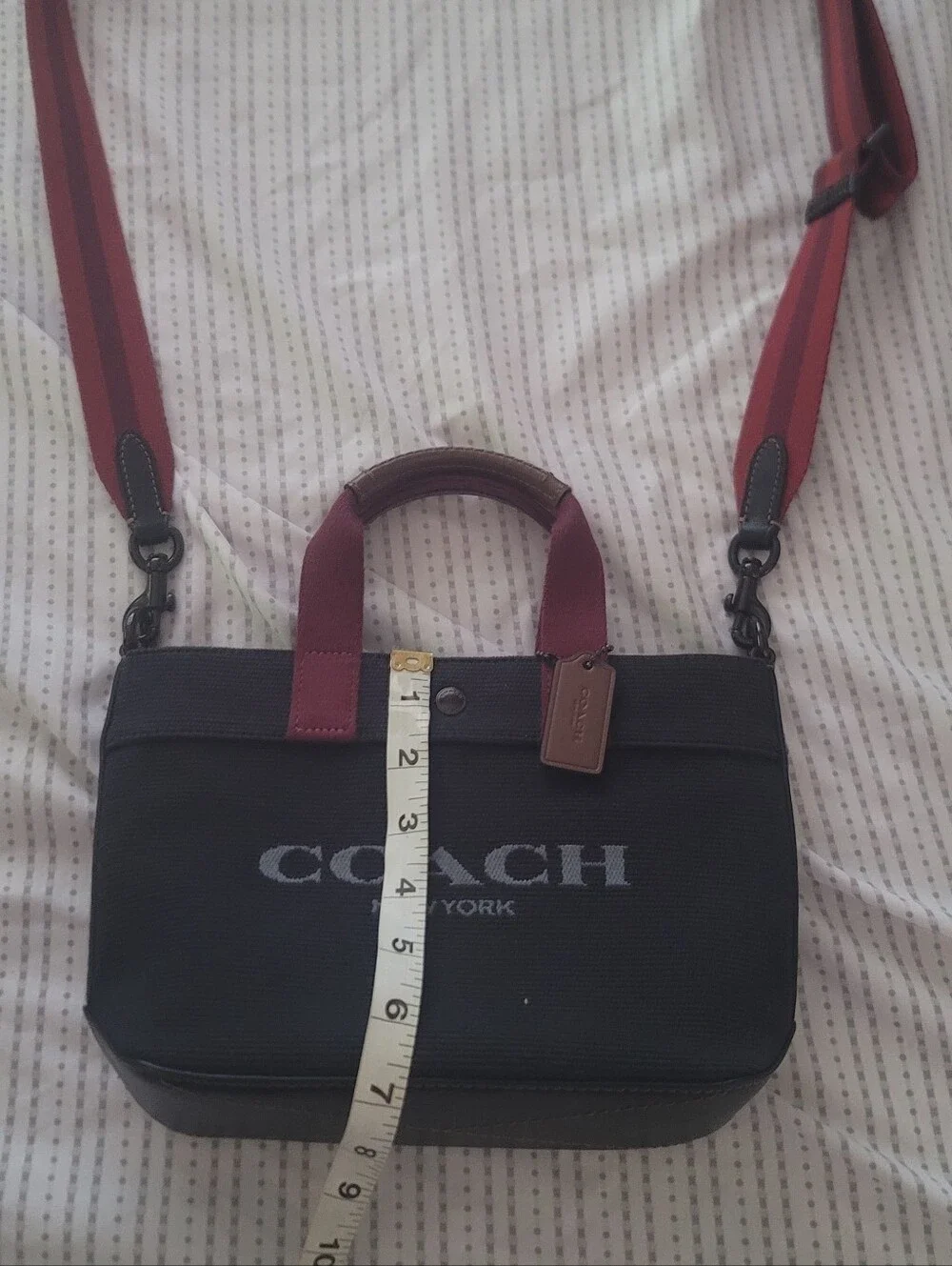 Coach Black Canvas Messenger with Red Handles & Strap